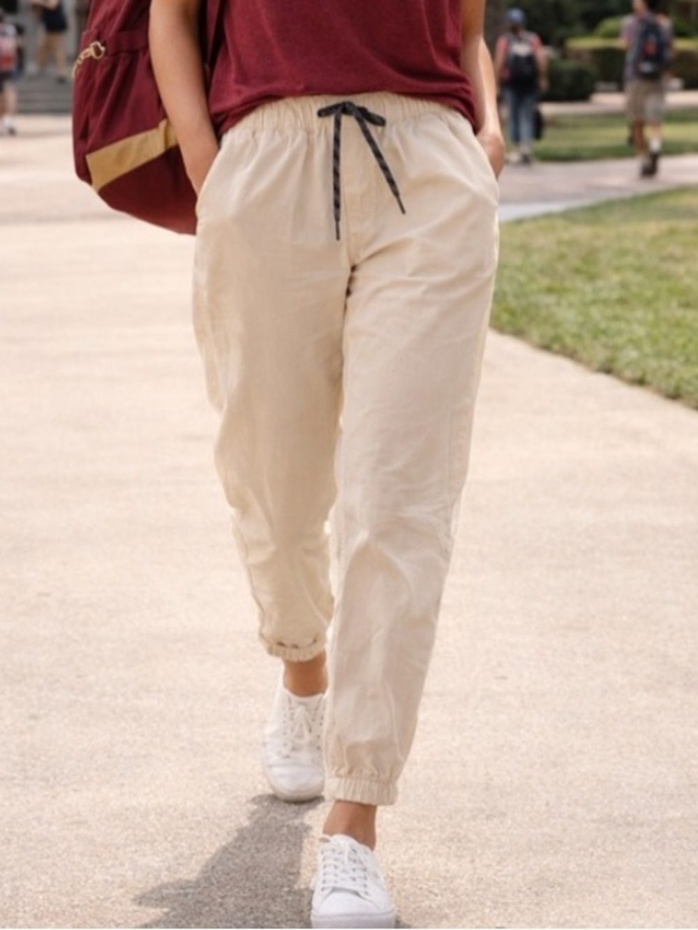 Nic + Zoe,Tapered Drawstring Waist Chino’s Cream Ivory Coastal Casual Size 8
